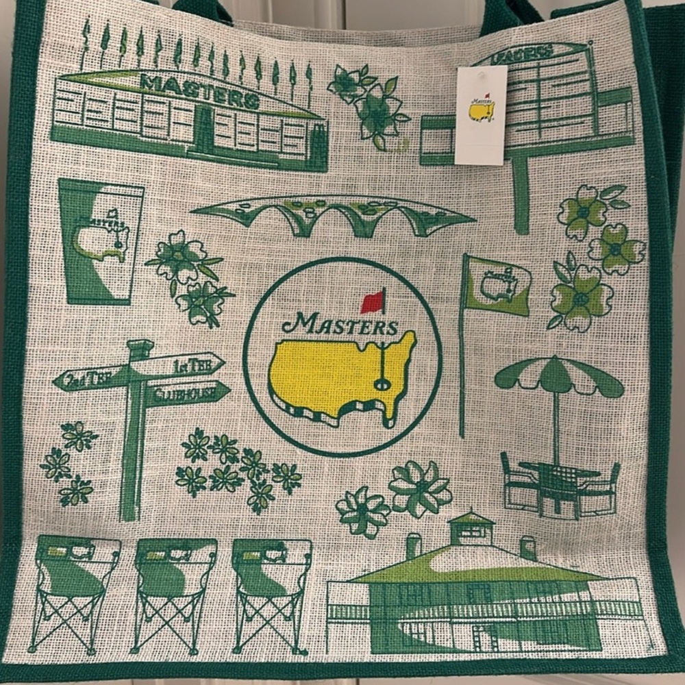Masters Green and Cream Jute tote bag
18.5” high
18” width
7” depth